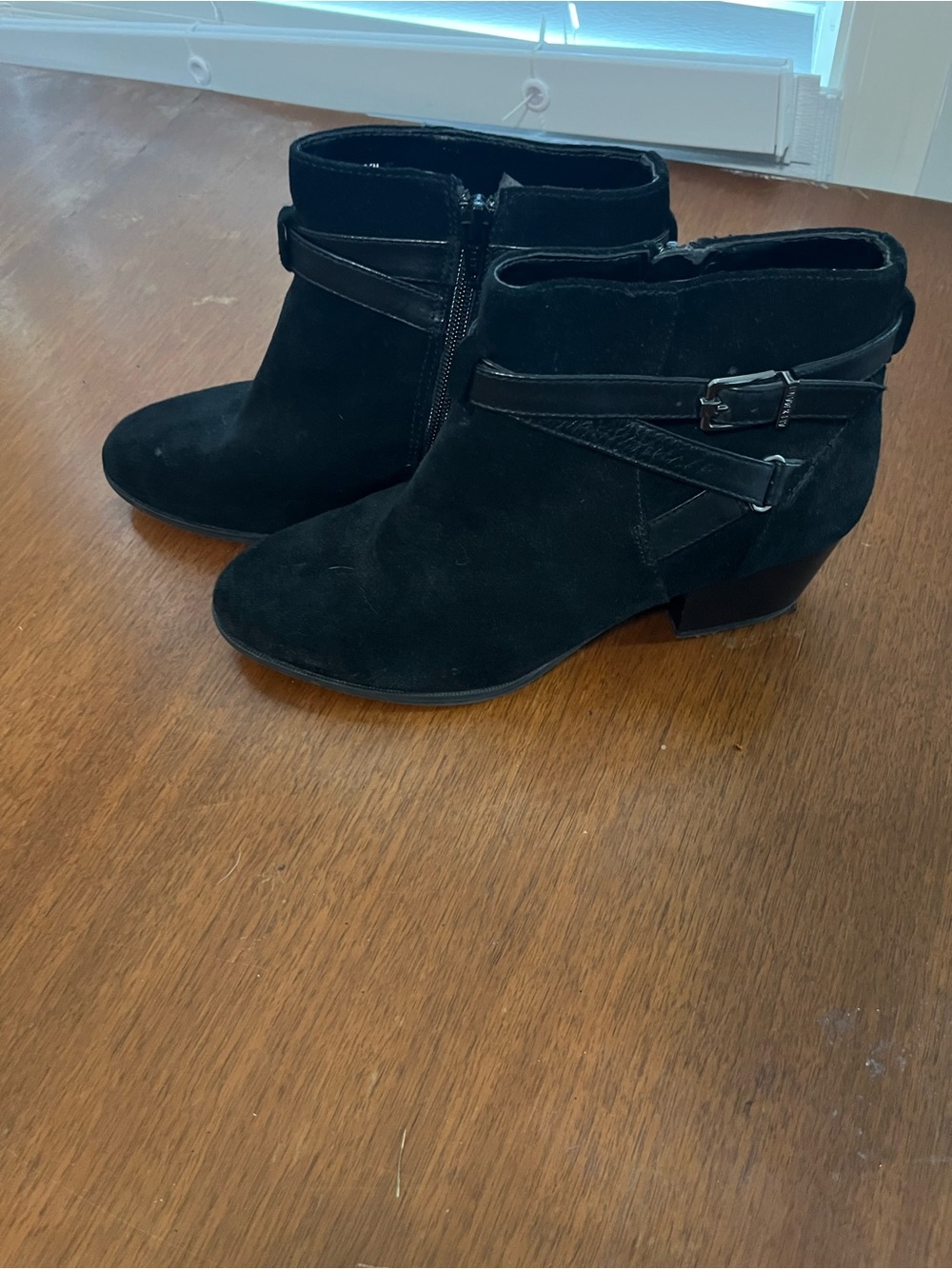Alex Marie Black Suede Ankle Booties with Buckle Strap